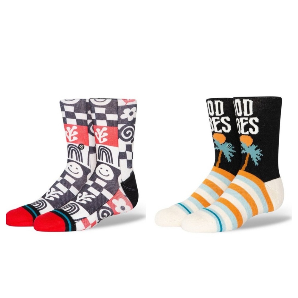 (2) Stance X Wade Good Vibes Red White Black Icon Crew Socks NWT